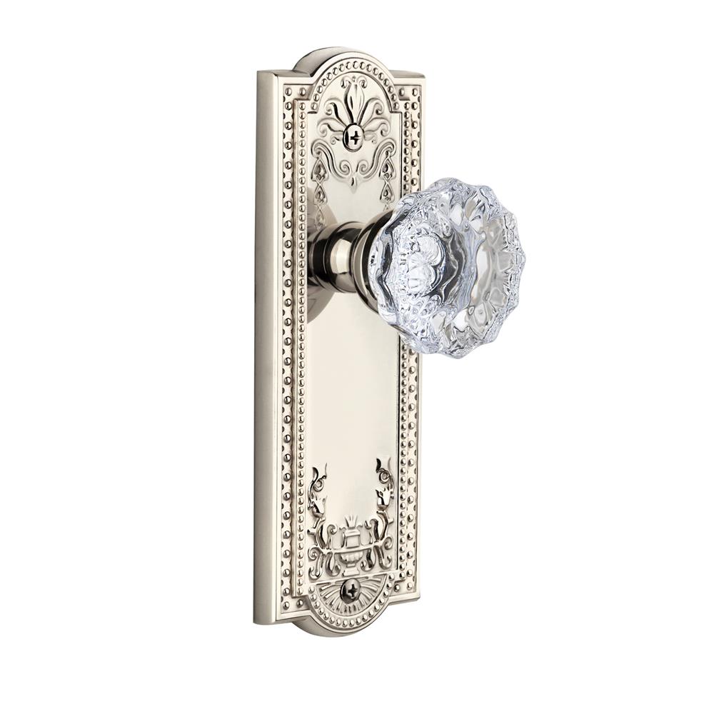 Grandeur by Nostalgic Warehouse PARFON Complete Passage Set Without Keyhole - Parthenon Plate with Fontainebleau Knob in Polished Nickel